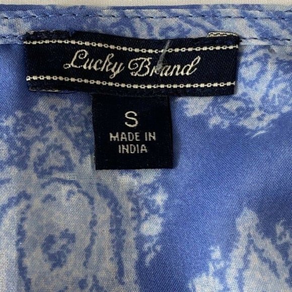 Lucky Brand Blue Ikat Maxi Dress Small Sleeveless Ruffle Bottom Buttons - Picture 6 of 12